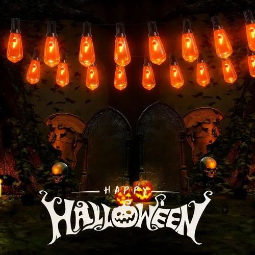 Miniatura 4 de Oviejo Guirnalda de luces de Halloween de 10 pies con 10 bombillas parpadeantes, lámpara de Halloween con certificación UL IP44 impermeable para uso