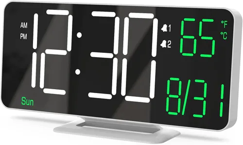 Miniatura 14 de KOSUMOSU Relojes despertadores para dormitorios, 6.7 pulgadas, pequeño reloj digital negro, LED, reloj despertador de escritorio con atenuación