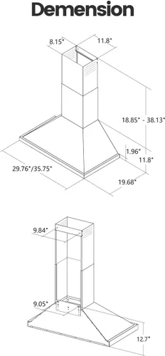 Miniatura 6 de JOCO Campana extractora de montaje en pared de 30 pulgadas, campana de ventilación de chimenea de cocina de acero inoxidable de 900 CFM, convertible