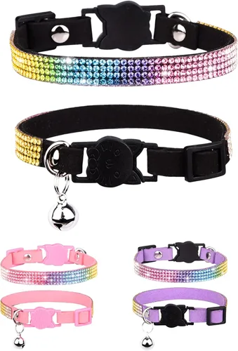 Miniatura 13 de Olmoony - Collares de gato con campana, collar ajustable para gatito, collar de gato para niñas y gatos con diamantes de imitación de terciopelo