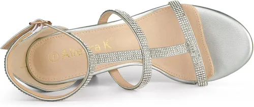 Miniatura 4 de Allegra K Sandalias de tacón alto con correa de tobillo y diamantes de imitación para mujer