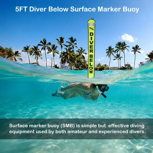 Miniatura 7 de Boya de marcador de superficie SMB de 5 pies, tubo de señal de señal, buceo, marcador inferior abierto con banda reflectante de alta visibilidad