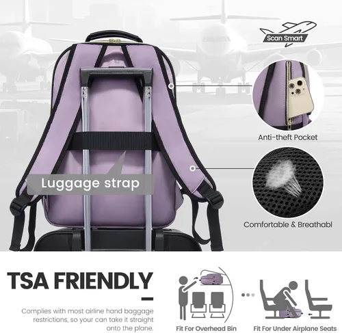 Miniatura 6 de LOVEVOOK - Mochila de 15.6 pulgadas para laptop, para mujer, bolsa de laptop para mujer, mochila de viaje linda, mochila profesional para Púrpura