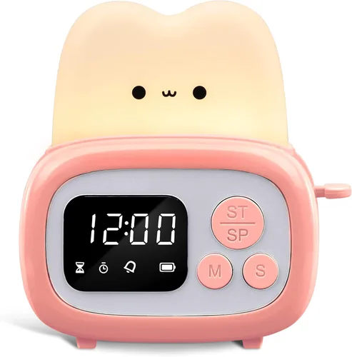Miniatura 11 de QANYI Lámpara Reloj Temporizador Pequeña Tostadora, Linda Luz Nocturna con Herramienta de Gestión del Tiempo y Reloj de Mesa con Alarma