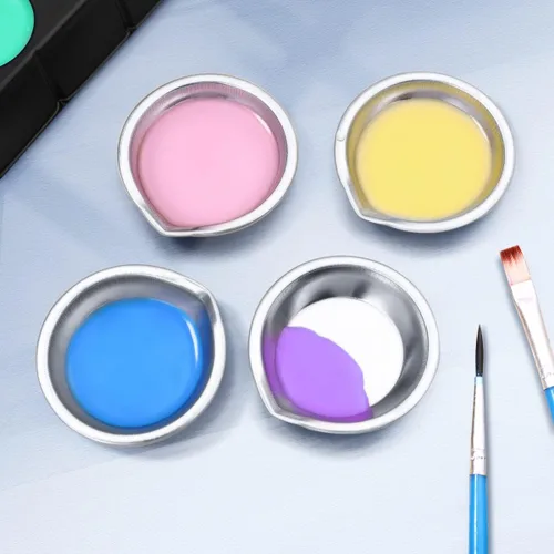 Miniatura 4 de Cabilock 12 paletas de mezcla de pintura de acero inoxidable con boca, bandeja redonda pequeña para acuarela para uso doméstico y en tienda