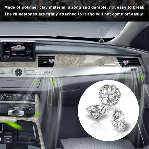 Miniatura 4 de Ziciner 2 piezas de dijes de clips para ventilación de aire de coche con corazón brillante, clips para salida de aire de coche con forma de corazón