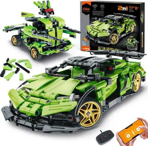IQKidz Kit de bloques de construcción STEM para niños - Auto de carreras con control remoto y robot de juguete 2 en 1, gran regalo para niños,