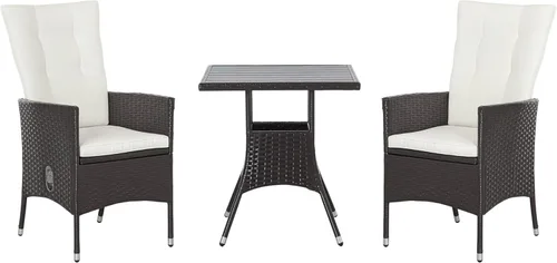 Outsunny Juego de muebles de mimbre para exteriores de 3 piezas, juego de muebles de ratán con sillas reclinables y mesa auxiliar, cojines copetudos