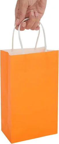 Miniatura 5 de BLUE PANDA Paquete de 25 bolsas de regalo naranjas con asas, pequeñas bolsas de papel para cumpleaños, bodas, minoristas (5.3 x 3.2 x 9 pulgadas)