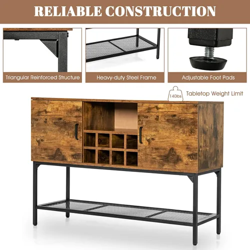 Miniatura 7 de LOKO Gabinete de buffet industrial con almacenamiento, gabinete de vino de cocina para el hogar con estante para 8 botellas y estante de malla
