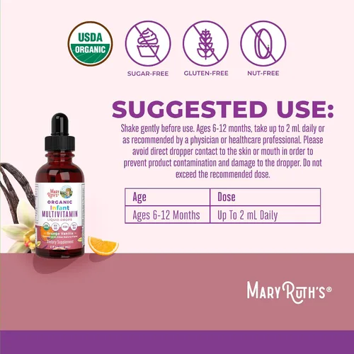 Miniatura 3 de MaryRuth Organics Multivitamínico con hierro para bebés USDA Organic Gotas líquidas para bebés de 6 a 12 meses Apoyo inmunológico y bienestar