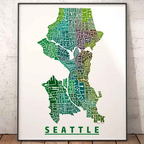 Miniatura 4 de Impresión del mapa del barrio de Seattle, impresión firmada de mi arte original de mapa de tipografía de Seattle dibujado a mano