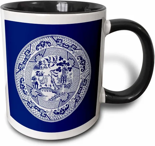 3dRose Taza de café, tamaño: 11 onzas, patrón de sauce en diseños azul y blanco de Delft, divertido regalo de taza de café