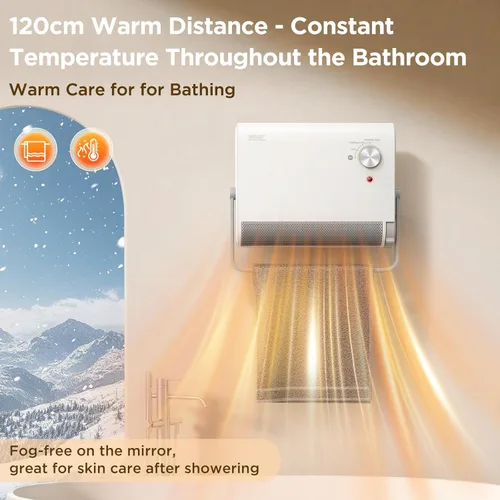 Miniatura 2 de EasyAcc Calentadores de Pared para Uso en Interiores, Montados en la Pared, (IPX2) Calentadores de Pared PTC de 1200W para Baño, Oscilación de 30°