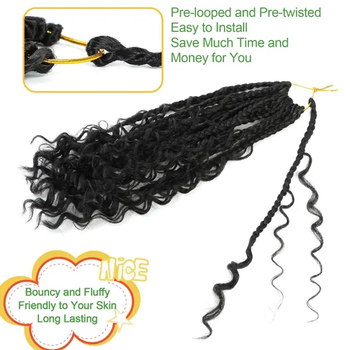 Miniatura 6 de Fulcrum Trenzas de caja tipo diosa de 10 pulgadas de ganchillo, 9 paquetes de trenzas de ganchillo bohemias para cabello pre-anillado para mujeres