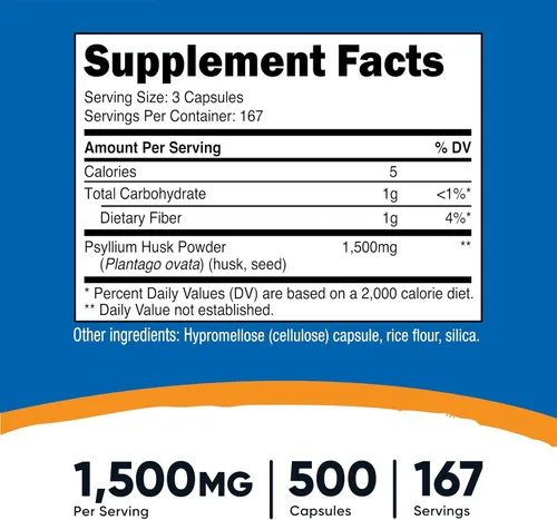 Miniatura 2 de Nutricost Cáscara de psyllium 1500 mg por porción, 500 cápsulas, sin OMG y sin gluten
