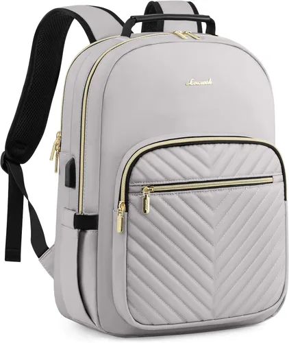 Miniatura 32 de LOVEVOOK Mochila para laptop para mujer, elegante mochila acolchada para viajes de negocios, trabajo, bolsa para computadora, con puerto USB