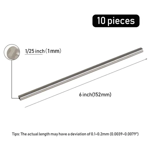 Miniatura 2 de 10 piezas de varillas de acero inoxidable 304 de 1 mm × 152 mm, varilla de metal para manualidades, industria, pasatiempos de trabajo en metal