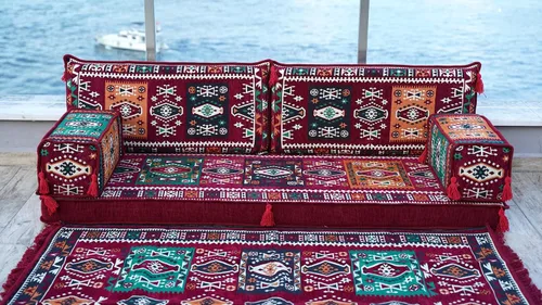Miniatura 3 de arabicsofa Sofá Majlis Árabe Granate con Cojines – Sofá Modular de Dos Plazas de Suelo para Sala de Estar