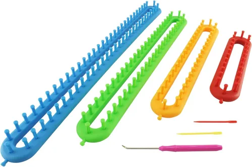 Miniatura 7 de Wayion Juego de telar de tejer con gancho Kit de aguja de hilo de hilo tejedor 4 telares de sombrero, telar largo para tejer DIYfor bufanda, suéter