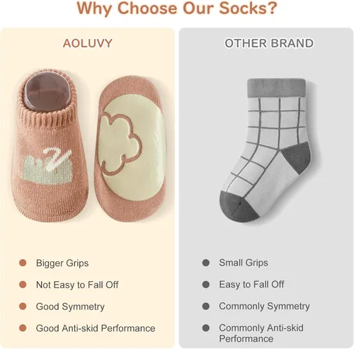 Miniatura 6 de Aoluvy Toddler Baby Non Slip Socks Spring Summer-5 Pairs.Anti Slip Cozy Kids Socks With Non Skid Grips for BoyGirl Infants