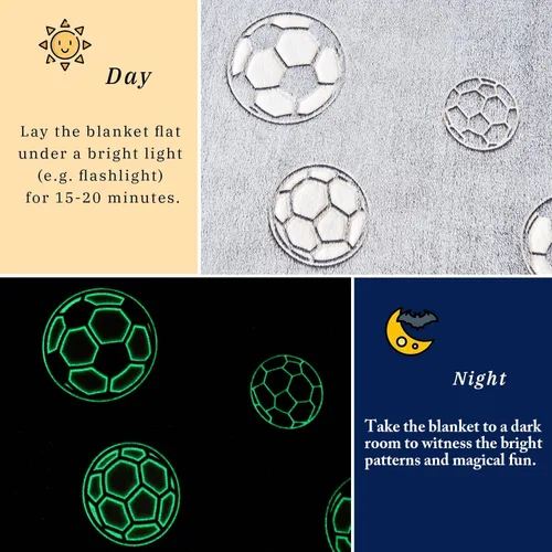 Miniatura 2 de Wajade Regalos de Fútbol Juguetes para Niños y Niñas - Manta de Fútbol que Brilla en la Oscuridad, Decoración de Cumpleaños y Navidad para Niños