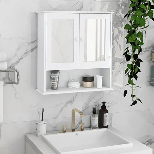 Miniatura 6 de Gabinete con puertas de cristal, gabinete de boticario de baño con 2 puertas, Gabinetes para cocina de pared, boticario de baño, 22 pulgadas