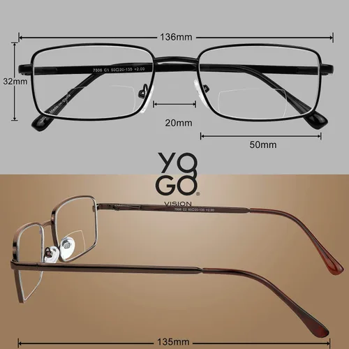 Miniatura 4 de Yogo Vision Bifocal Reading Glasses 2 Pack Metal Full Rim Readers Rectangle Glasses for Reading Men and Women
