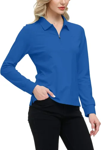 Miniatura 16 de JINSHI Polo de golf para mujer, de manga larga, con cremallera, deportiva, de secado rápido, atlética, casual, ajustada