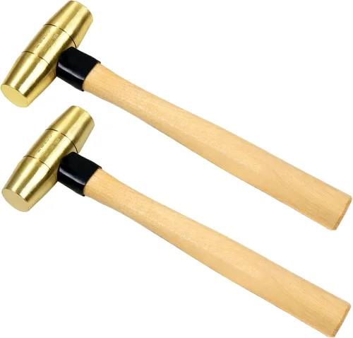 Miniatura 9 de WEDO Martillo de latón de 16 onzas, martillo de mazo de latón macizo con mango de fibra de vidrio, cabeza de doble cara, longitud de 12 pulgadas