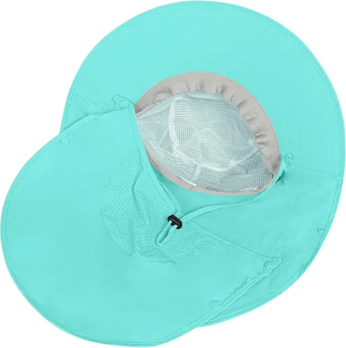 Miniatura 5 de Rosoz - Sombrero de sol para hombres y mujeres con solapa para el cuello, ala ancha, UPF50+, sombrero de pesca con cubierta facial desmontable