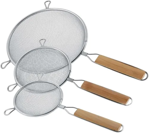 Juego de 3 coladores de malla fina de acero inoxidable, versátiles tamices de mango largo para harina, té, café, aceite de filtrado (5 pulgadas, 6