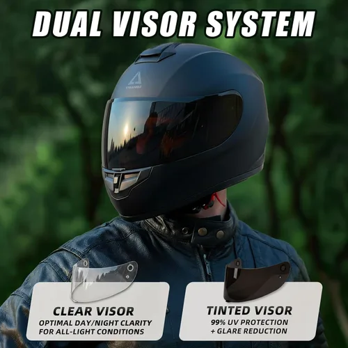 Miniatura 5 de TRIANGLE Cascos de motocicleta de cara completa para hombres y mujeres con visera tintada y transparente, cumple con la aprobación DOT BLANCO BRILLO