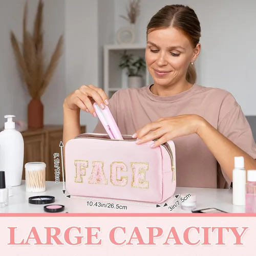 Miniatura 6 de 4 bolsas de aseo de viaje para mujer, bolsas de maquillaje preparadas, organizador de cosas para la cara y el cabello, bolsa de felpilla