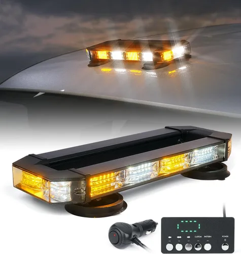 Miniatura 8 de LUMENIX Barra de luces estroboscópicas de baliza para techo, barra de luces LED ámbar de seguridad de tráfico de emergencia con base magnética