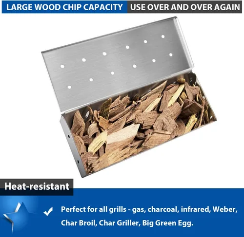 Miniatura 3 de KEISSCO Caja de ahumador de acero inoxidable para parrilla de gas y parrilla de carbón, caja grande para ahumar carne, añade un delicioso sabor