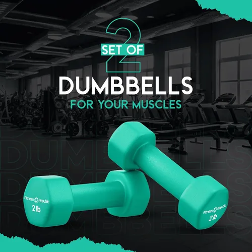 Miniatura 2 de Fitness Republic Juego de 2 mancuernas de neopreno, antideslizantes, forma hexagonal, pesas libres para tonificación muscular y fortalecimiento
