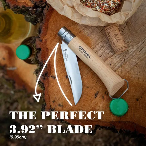 Miniatura 3 de Opinel Sacacorchos de acero inoxidable No. 10, cuchillo plegable para vino y queso, sacacorchos integrado + abridor de botellas, mango de madera