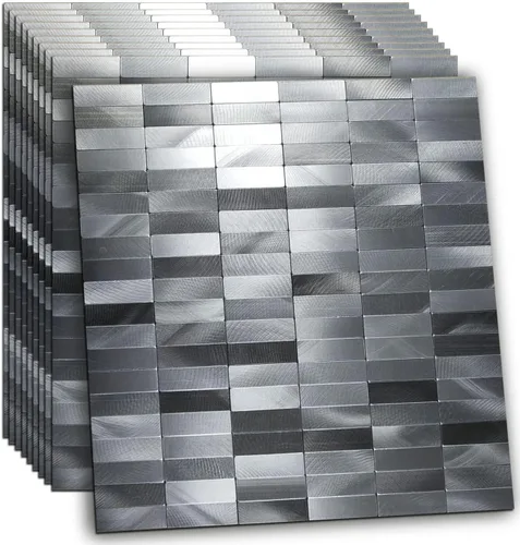 Miniatura 20 de XUANINY Azulejos de Mosaico de Aluminio Autoadhesivos para Despegar y Pegar, Pegatinas de Azulejos de Pared para Salpicadero de Cocina