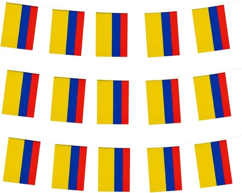 Bandera de Colombia, bandera colombiana, pequeña cadena de banderas de Colombia, mini banderas colombianas, utilizada para fiestas, escuela, eventos