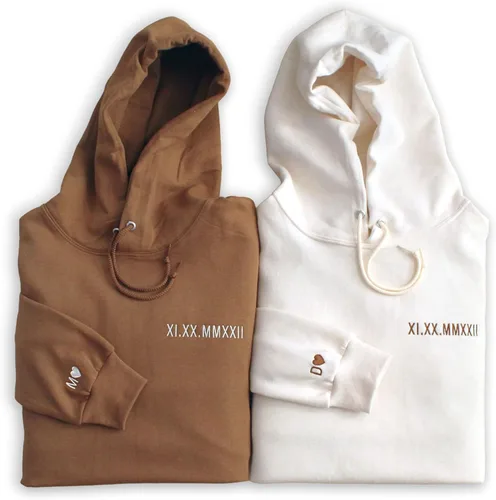 WEAR PHYSIQUE Custom Roman Numeral Hoodie, Date & Initial Embroidery, Couples Gift, Unisex Anniversary Sweatshirt for Him/Her