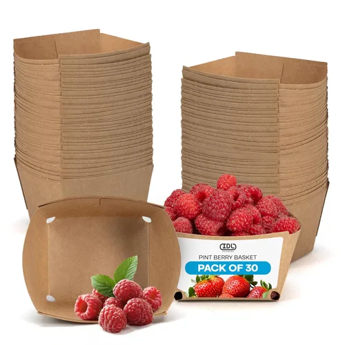 IDL Packaging Pint Berry Basket, Brown (Pack of 30) - Strong and Food-Safe Cardboard Containers for Freezing or Storing Small Fruits - Perfect
