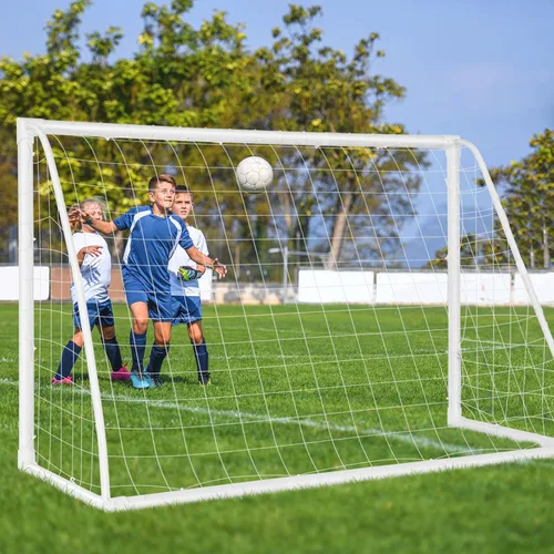 Miniatura 8 de GYMAX Portería de fútbol, porterías de fútbol para patio trasero con red para todo tipo de clima, estaca de tierra y bridas de cremallera, marco
