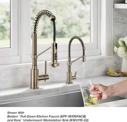 Miniatura 4 de KRAUS Bolden Grifo de filtro de agua potable de una sola manija para ósmosis inversa o sistema de filtración de agua en bronce champán antiguo sin
