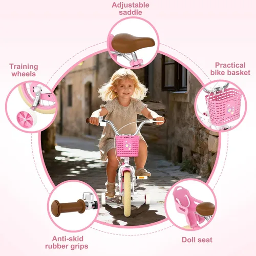 Miniatura 2 de Glaf - Bicicleta para niñas de 12, 14, 16 pulgadas con ruedas de apoyo, bicicleta para niños pequeños de 2 a 9 años, bicicleta con canasto y asiento