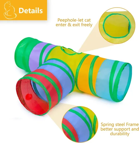 Miniatura 4 de Túnel para gatos, tubo plegable con 1 pelota de juego, túneles de gato de 3 vías para gatos de interior, cachorros, gatitos, gatitos, conejo