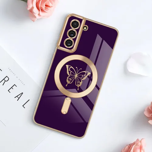 Miniatura 7 de Newseego Funda magnética para Samsung Galaxy S21 Plus 5G, bonita funda de lujo con borde chapado de mariposa para mujeres, niñas y hombres, TPU
