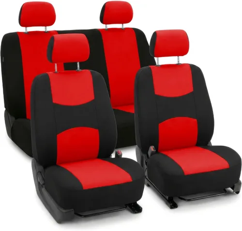 Miniatura 11 de FH Group Juego completo de fundas de asiento de automóvil de tela plana, color beige combo, diseño de fundas de asiento de automóvil pequeño