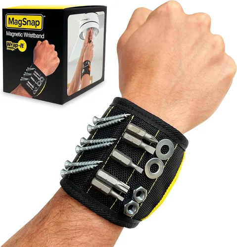 Pulsera Magnética MagnSnap de Wrap-It Storage - Negra - Gran Regalo para el Padre - Imán de Muñeca, Cinturón de Herramientas y Soporte para