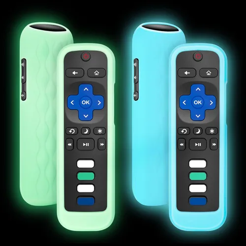 Funda protectora de silicona para Roku, compatible con todos los controles remotos de TV Roku que brilla en la oscuridad, color azul y verde,